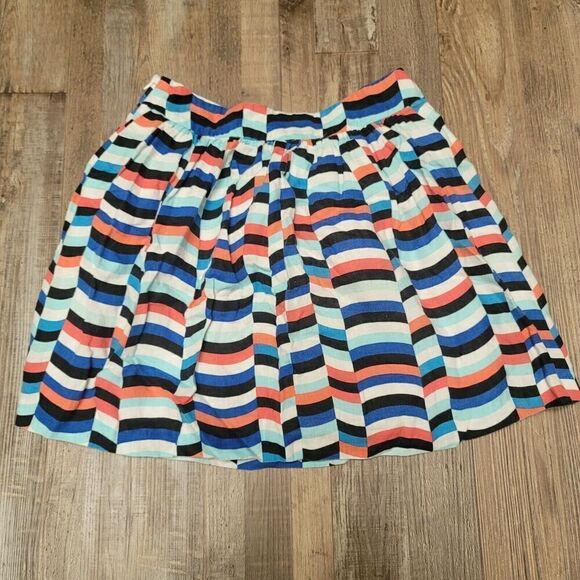 Kaari Blue Skirt Women 10 White Blue Geometric A Line Linen Pockets Work Casual - Picture 4 of 6